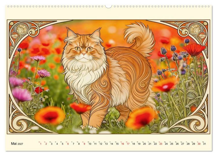 Produktbild: Zauberhafte Jugendstil-Katzen (hochwertiger Premium Wandkalender 2027 DIN A2 quer), Kunstdruck in Hochglanz