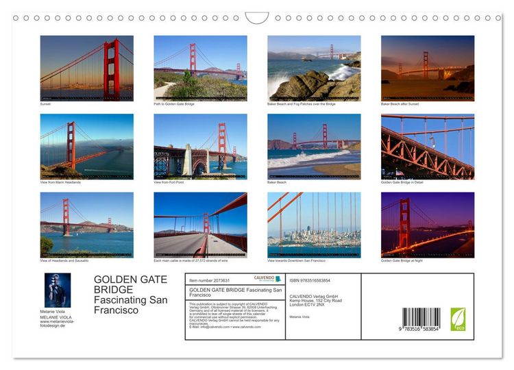 Produktbild: GOLDEN GATE BRIDGE Fascinating San Francisco (Wall Calendar 2026 DIN A3 landscape), CALVENDO 12 Month Wall Calendar