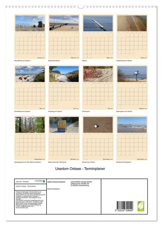 Produktbild: Usedom Ostsee - Terminplaner (hochwertiger Premium Wandkalender 2026 DIN A2 hoch), Kunstdruck in Hochglanz