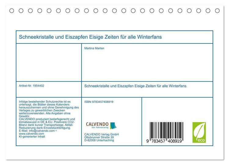 Produktbild: Schneekristalle und Eiszapfen Eisige Zeiten f&uuml;r alle Winterfans (Tischkalender 2026 DIN A5 quer), CALVENDO Monatskalender