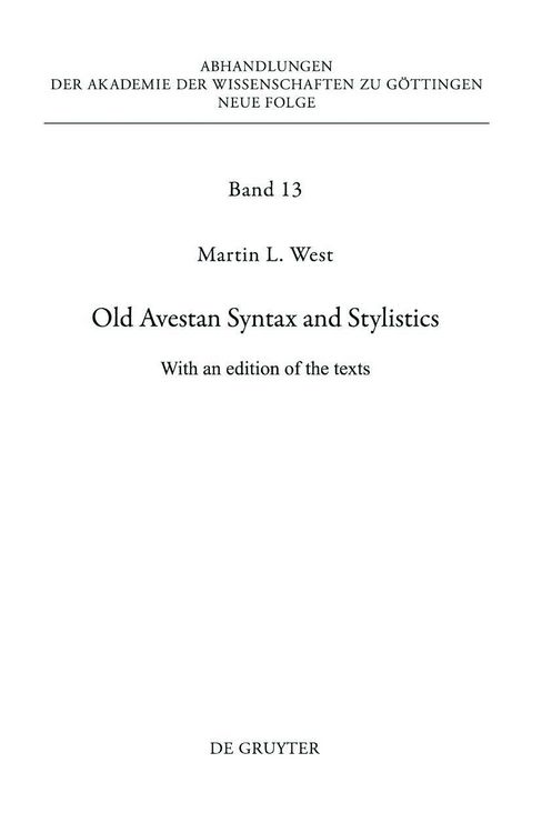 Produktbild: Old Avestan Syntax and Stylistics