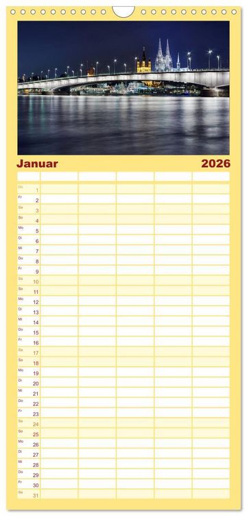 Produktbild: Familienplaner 2026 - K&ouml;ln dunkel bunt - Die Stadt in anderem Licht! mit 5 Spalten (Wandkalender, 21 x 45 cm) CALVENDO