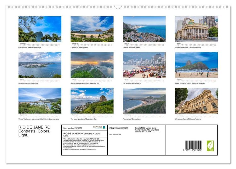 Produktbild: RIO DE JANEIRO Contrasts. Colors. Light. (High Quality Premium Wall Calendar 2027 DIN A2 landscape),CALVENDO 12 Month Wall Calendar