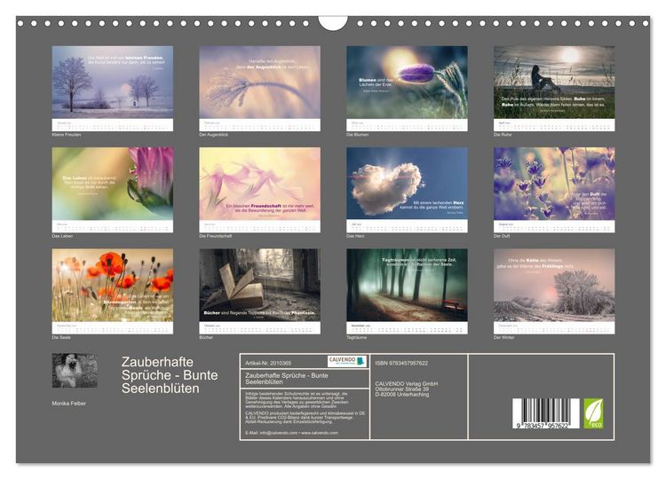 Produktbild: Zauberhafte Spr&uuml;che - Bunte Seelenbl&uuml;ten (Wandkalender 2026 DIN A3 quer), CALVENDO Monatskalender