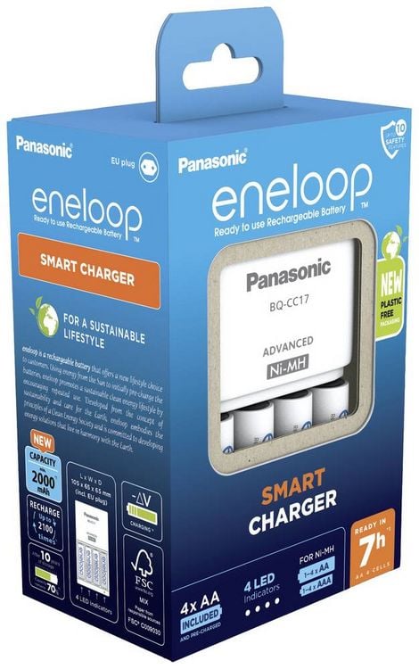 Produktbild: Panasonic Advanced BQ-CC17 + 4x eneloop AA Rundzellen-Ladeger&auml;t NiMH Micro (AAA), Mignon (AA)