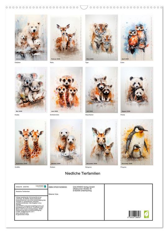 Produktbild: Niedliche Tierfamilien (Wandkalender 2026 DIN A2 hoch), CALVENDO Monatskalender