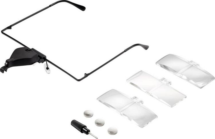 Produktbild: TOOLCRAFT TO-5137812 Lupenbrille mit LED-Beleuchtung Vergr&ouml;&szlig;erungsfaktor: 1.5 x, 2.5 x, 3.5 x Linsengr&ouml;&szlig;e: (L x B) 74 mm x 35 mm Klar, Wei&szlig;