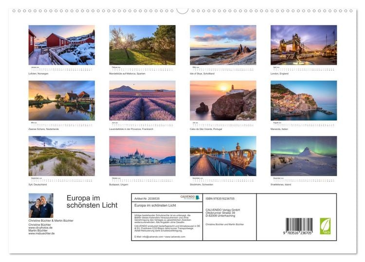 Produktbild: Europa im sch&ouml;nsten Licht (hochwertiger Premium Wandkalender 2026 DIN A2 quer), Kunstdruck in Hochglanz