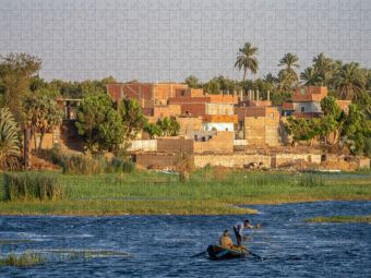 Produktbild: CALVENDO Puzzle Authentisches &Auml;gypten: Zwei Ruderer auf dem Nil vor einem Dorf | 1000 Teile Lege-Gr&ouml;&szlig;e 64x48cm Foto-Puzzle f&uuml;r gl&uuml;ckliche Stunden