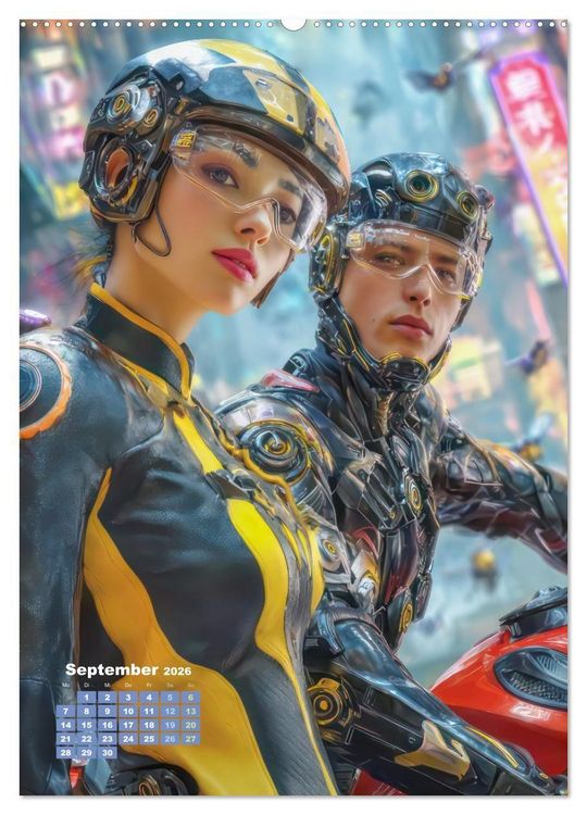 Produktbild: Cyberpunk &Auml;sthetik &ndash; Neonstadt mit seinne Bewohnern (Wandkalender 2026 DIN A2 hoch), CALVENDO Monatskalender