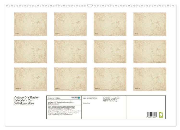 Produktbild: Vintage DIY Bastel-Kalender - Zum Selbstgestalten (Wandkalender 2026 DIN A2 quer), CALVENDO Monatskalender