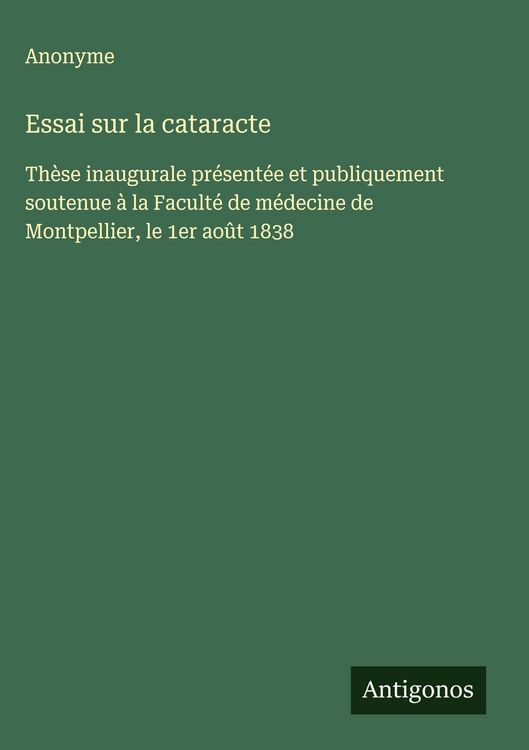 Produktbild: Essai sur la cataracte