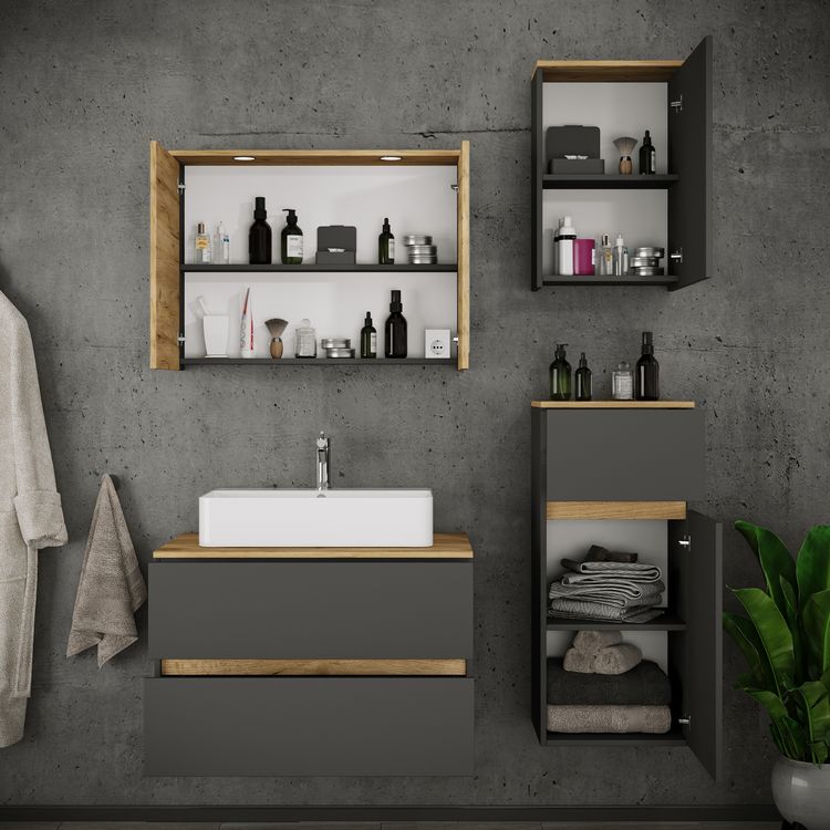 Produktbild: 5 tlg. Badm&ouml;bel-Set mit Waschbecken Cosila-A 80 cm