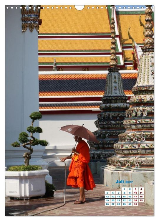 Produktbild: Bangkoks Tempel - Goldene Pagoden und safrangelbe Roben (Wandkalender 2027 DIN A3 hoch), CALVENDO Monatskalender