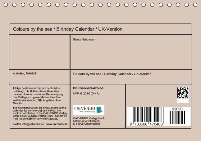 Produktbild: Colours by the sea / Birthday Calendar / UK-Version (Table Calendar perpetual DIN A5 Landscape)