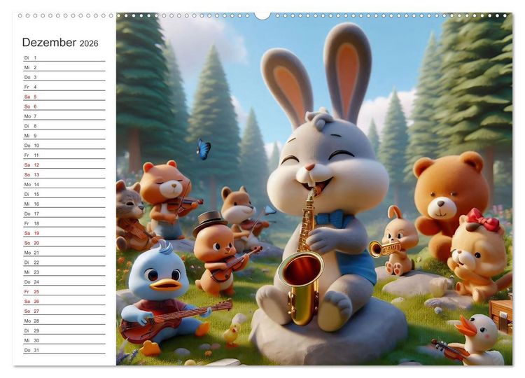 Produktbild: Musikalische Waldtiere (hochwertiger Premium Wandkalender 2026 DIN A2 quer), Kunstdruck in Hochglanz