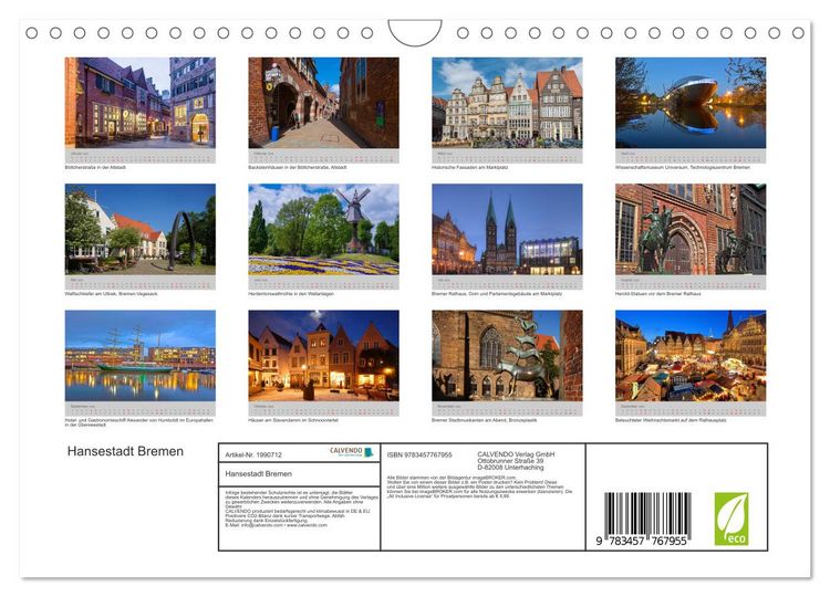 Produktbild: Hansestadt Bremen (Wandkalender 2026 DIN A4 quer), CALVENDO Monatskalender