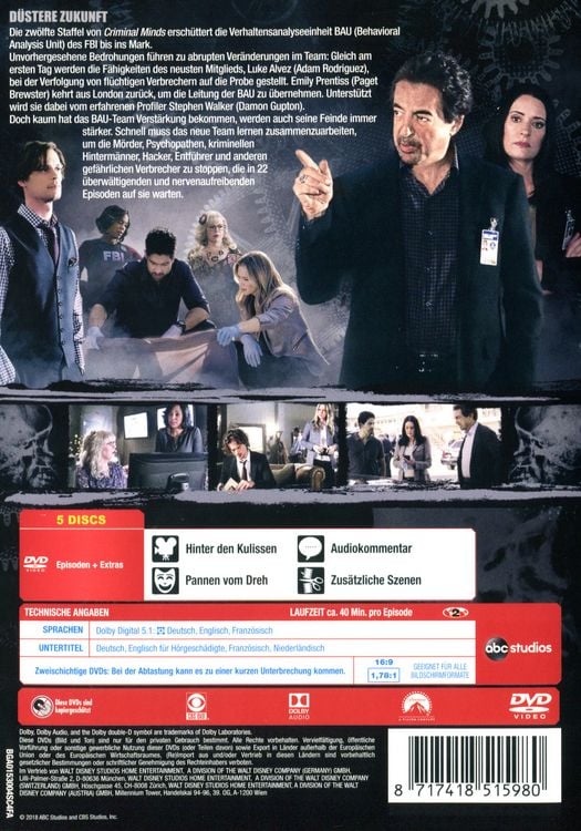 Produktbild: Criminal Minds - Die komplette zw&ouml;lfte Staffel [5 DVDs]