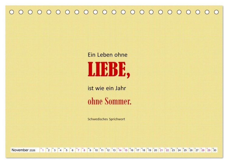 Produktbild: Zitate und Spr&uuml;che In Sachen LIEBE (Tischkalender 2026 DIN A5 quer), CALVENDO Monatskalender