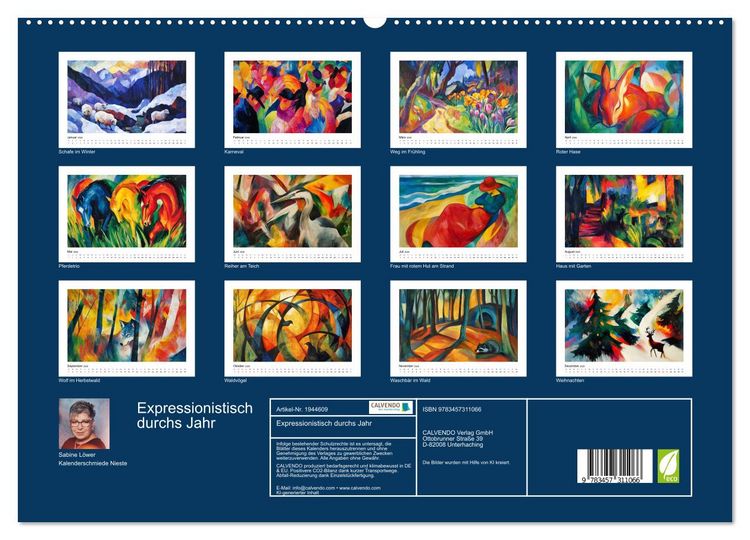 Produktbild: Expressionistisch durchs Jahr (hochwertiger Premium Wandkalender 2026 DIN A2 quer), Kunstdruck in Hochglanz