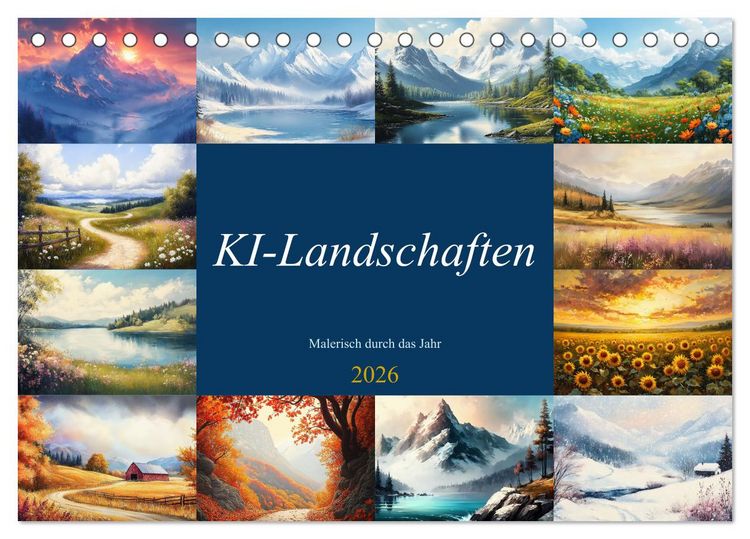 Produktbild: KI-Landschaften - Malerisch durch das Jahr (Tischkalender 2026 DIN A5 quer), CALVENDO Monatskalender