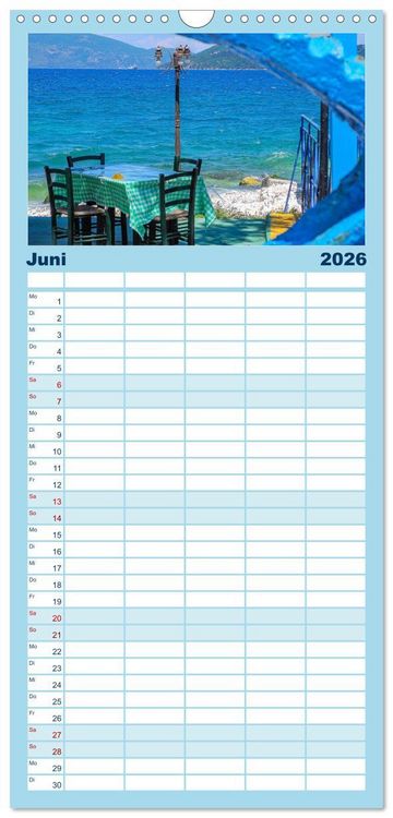 Produktbild: Familienplaner 2026 - Kefalonia, Inseltraum in Blau mit 5 Spalten (Wandkalender, 21 x 45 cm) CALVENDO