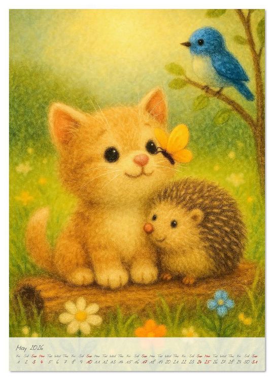 Produktbild: Fluffy animal friends - Animal friendships for everyday life (High Quality Premium Wall Calendar 2026 DIN A2 portrait),CALVENDO 12 Month Wall Calendar