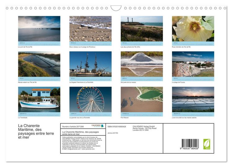Produktbild: La Charente Maritime, des paysages entre terre et mer (Calendrier mural 2026 DIN A3 vertical), CALVENDO calendrier mensuel