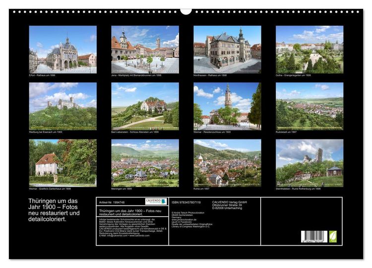 Produktbild: Th&uuml;ringen um das Jahr 1900 &ndash; Fotos neu restauriert und detailcoloriert. (Wandkalender 2026 DIN A2 quer), CALVENDO Monatskalender