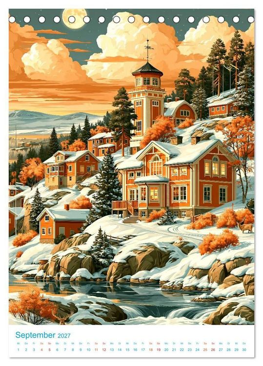 Produktbild: Schweden - Old School Poster Style (Tischkalender 2027 DIN A5 hoch), CALVENDO Monatskalender