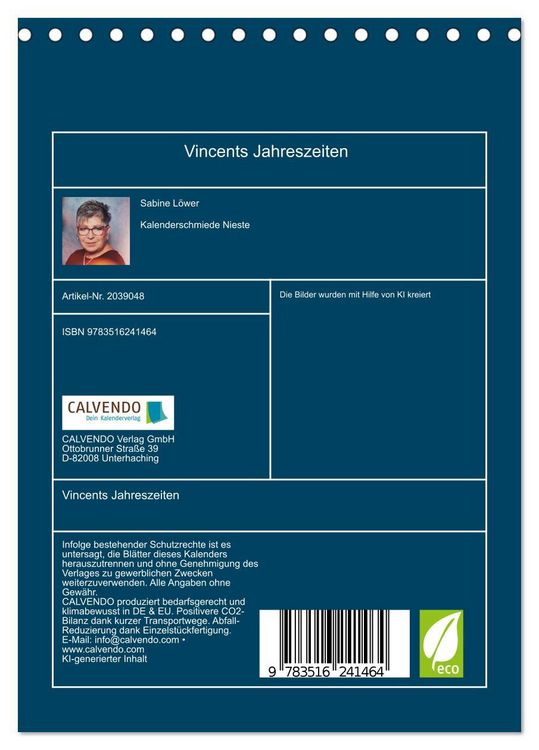 Produktbild: Vincents Jahreszeiten (Tischkalender 2026 DIN A5 hoch), CALVENDO Monatskalender