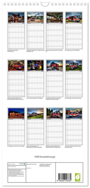 Produktbild: Familienplaner 2026 - HDR Einsatzfahrzeuge mit 5 Spalten (Wandkalender, 21 x 45 cm) CALVENDO