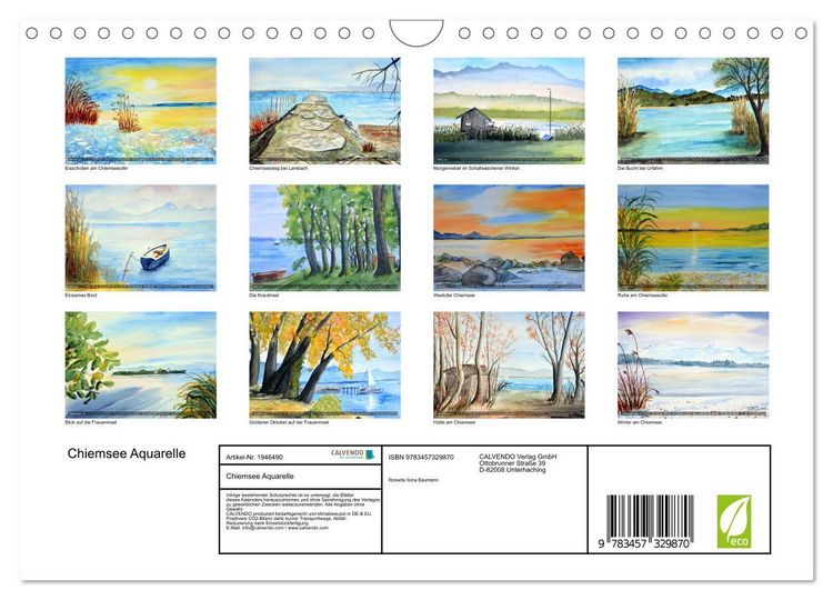 Produktbild: Chiemsee Aquarelle (Wandkalender 2026 DIN A4 quer), CALVENDO Monatskalender