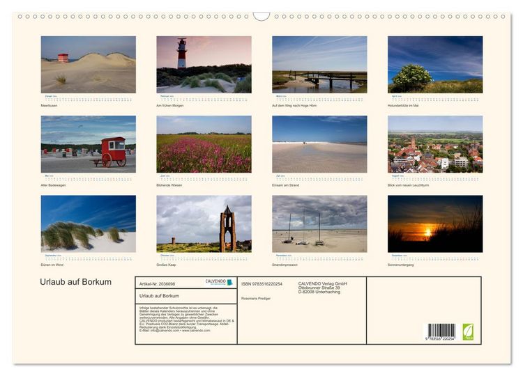 Produktbild: Urlaub auf Borkum (Wandkalender 2026 DIN A2 quer), CALVENDO Monatskalender