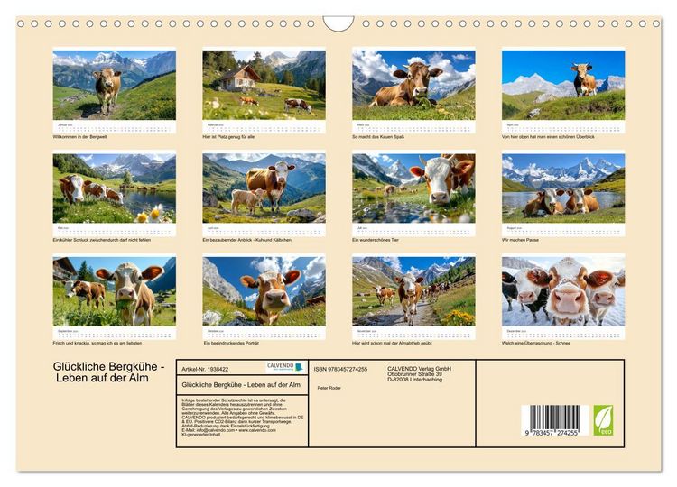 Produktbild: Gl&uuml;ckliche Bergk&uuml;he - Leben auf der Alm (Wandkalender 2026 DIN A3 quer), CALVENDO Monatskalender