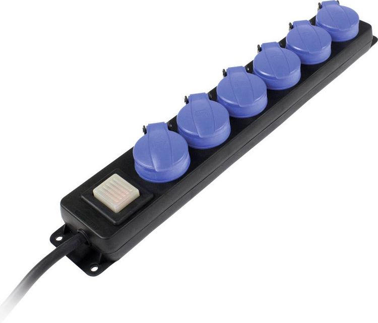 Produktbild: AS Schwabe 38606 Steckdosenleiste mit Schalter 6fach Schwarz, Blau Schutzkontakt 1St.