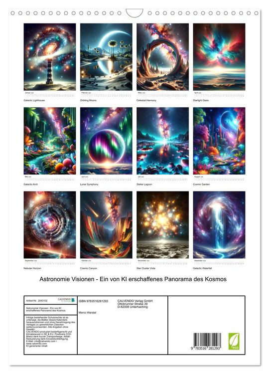 Produktbild: Astronomie Visionen - Ein von KI erschaffenes Panorama des Kosmos (Wandkalender 2026 DIN A3 hoch), CALVENDO Monatskalender