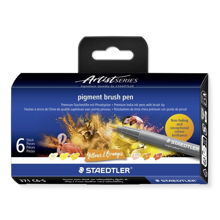 Produktbild: STAEDTLER pigment brush pen Yellows&Orange, Pinselspitze, 6er Set