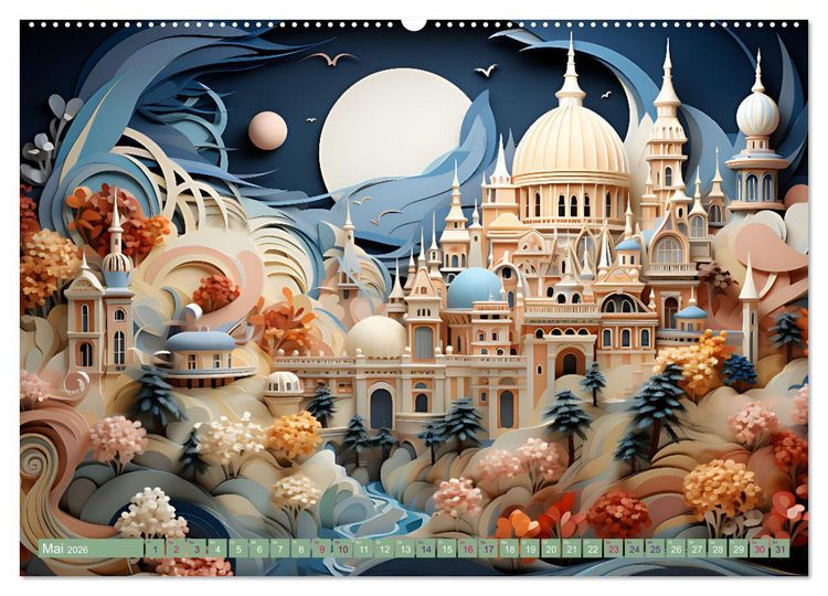 Produktbild: Papierschicktkunst - farbenfohe St&auml;dte (hochwertiger Premium Wandkalender 2026 DIN A2 quer), Kunstdruck in Hochglanz