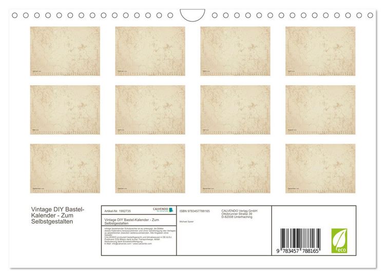 Produktbild: Vintage DIY Bastel-Kalender - Zum Selbstgestalten (Wandkalender 2026 DIN A4 quer), CALVENDO Monatskalender
