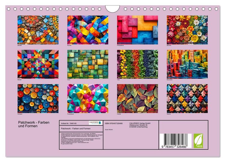Produktbild: Patchwork - Farben und Formen (Wandkalender 2026 DIN A4 quer), CALVENDO Monatskalender