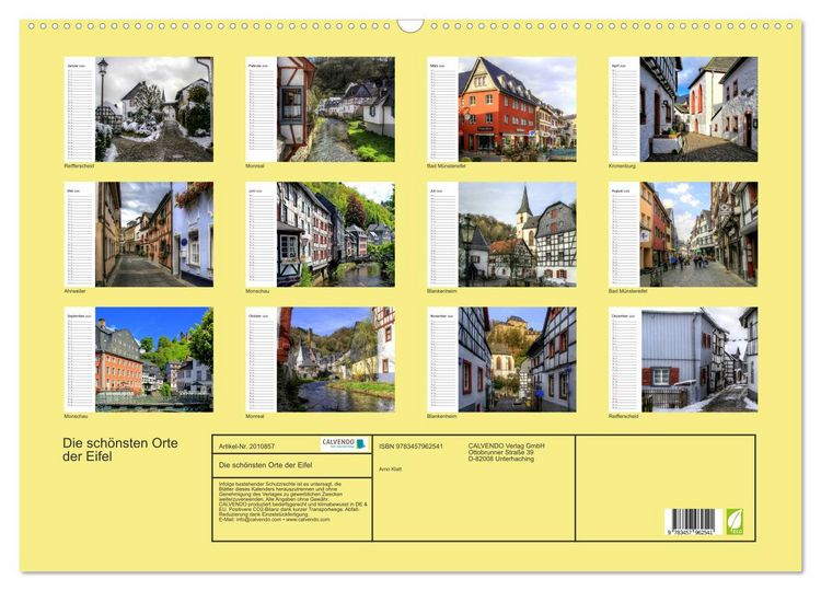 Produktbild: Die sch&ouml;nsten Orte der Eifel (Wandkalender 2026 DIN A2 quer), CALVENDO Monatskalender