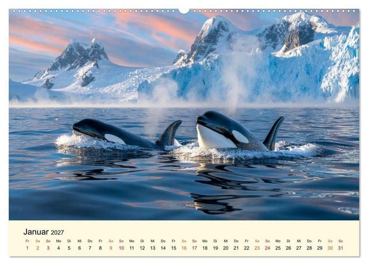 Produktbild: Orcas - Wilde Eleganz des Meeres (hochwertiger Premium Wandkalender 2027 DIN A2 quer), Kunstdruck in Hochglanz