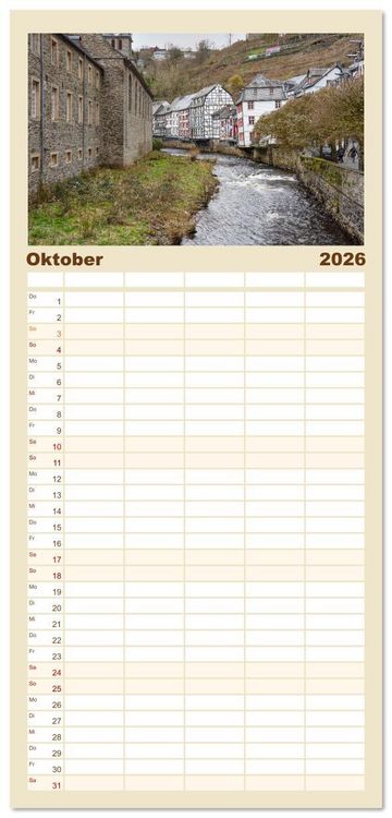 Produktbild: Familienplaner 2026 - Monschau Impressionen mit 5 Spalten (Wandkalender, 21 x 45 cm) CALVENDO