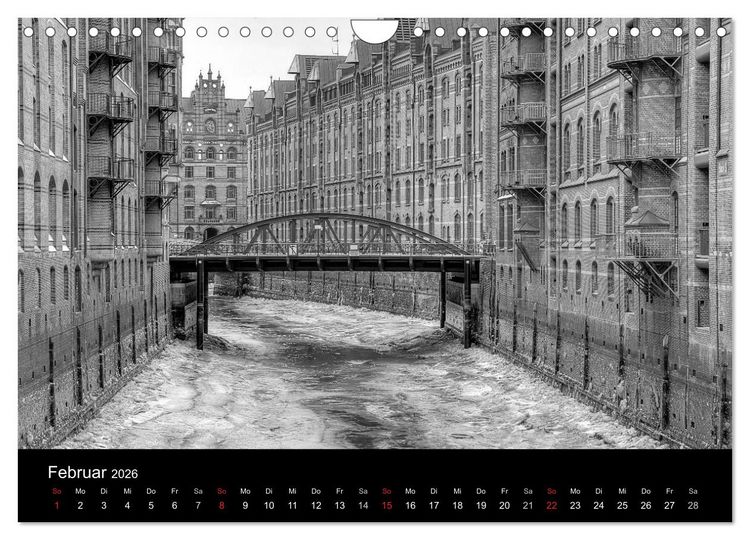 Produktbild: Hamburg monochrome Impressionen (Wandkalender 2026 DIN A4 quer), CALVENDO Monatskalender