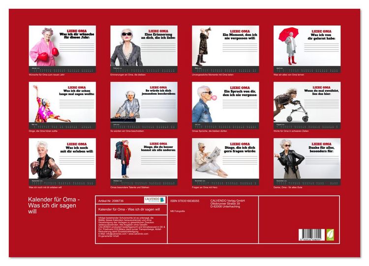 Produktbild: Kalender f&uuml;r Oma - Was ich dir sagen will (Wandkalender 2026 DIN A2 quer), CALVENDO Monatskalender