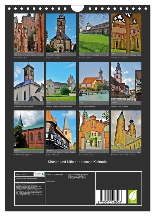 Produktbild: Kirchen und Kl&ouml;ster deutsche Kleinode (Wandkalender 2026 DIN A4 hoch), CALVENDO Monatskalender