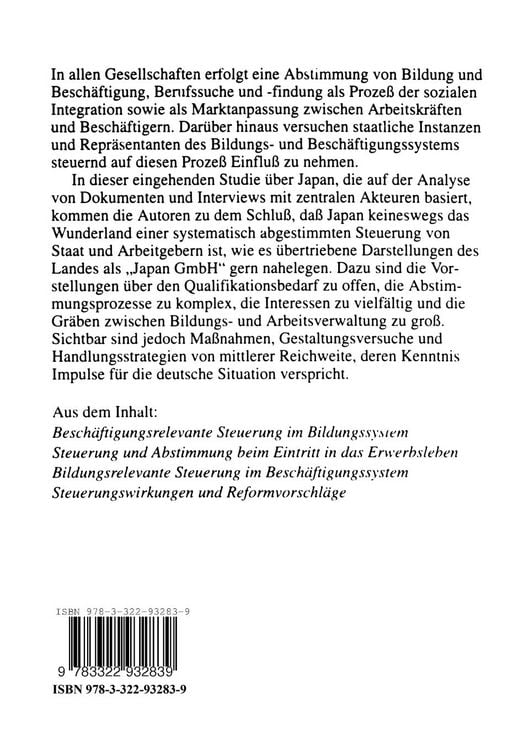 Produktbild: Bildung und Besch&auml;ftigung in Japan &mdash; Steuerungs- und Abstimmungsaspekte