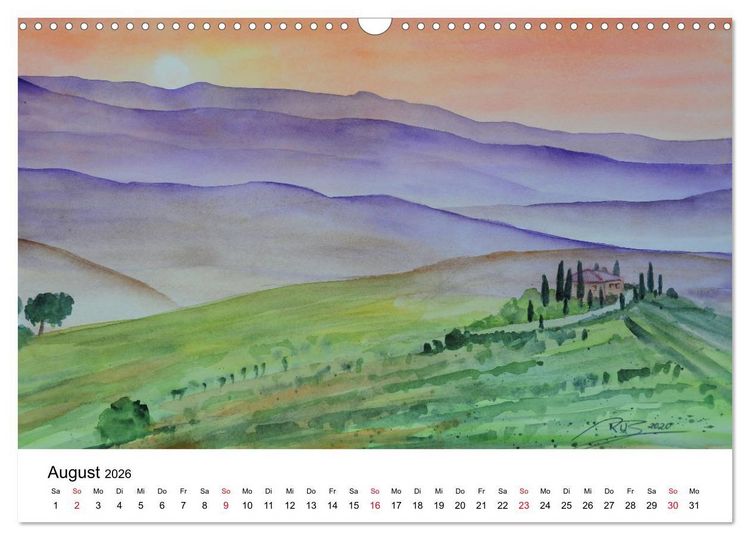 Produktbild: Landschafts-Aquarelle 2026 Roswita Ilona Baumann (Wandkalender 2026 DIN A3 quer), CALVENDO Monatskalender