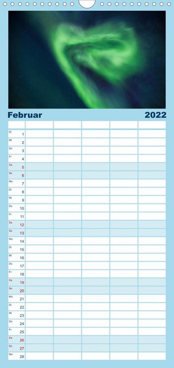 Produktbild: Familienplaner Nordlichter - Magische N&auml;chte in Skandinavien (Wandkalender 2022 , 21 cm x 45 cm, hoch)